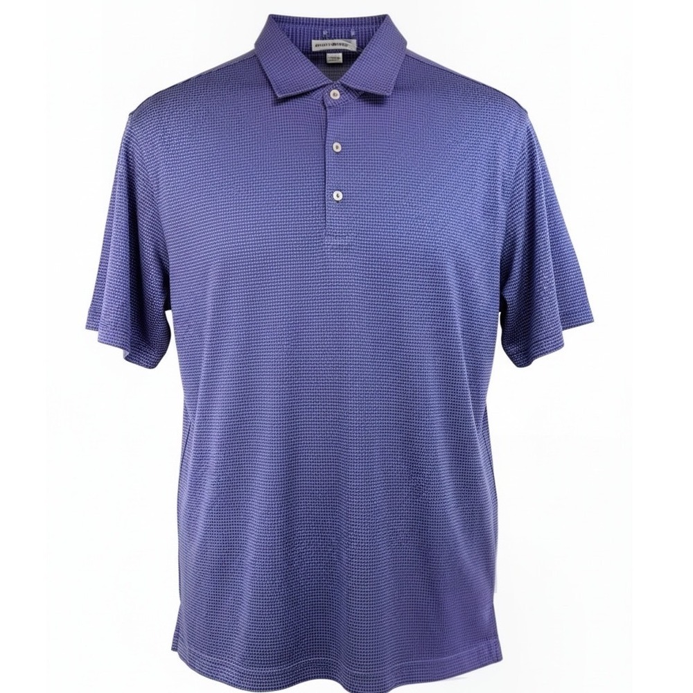 Peter Millar Mens Sz Large Purple Micro Check 100% Cotton Polo Shirt (O42)